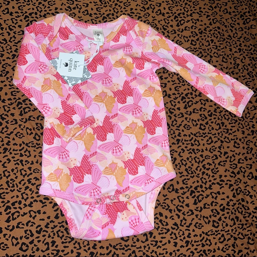 NWT Kate Quinn 12-18 Small Mod Butterflies Lap Neck Onesie